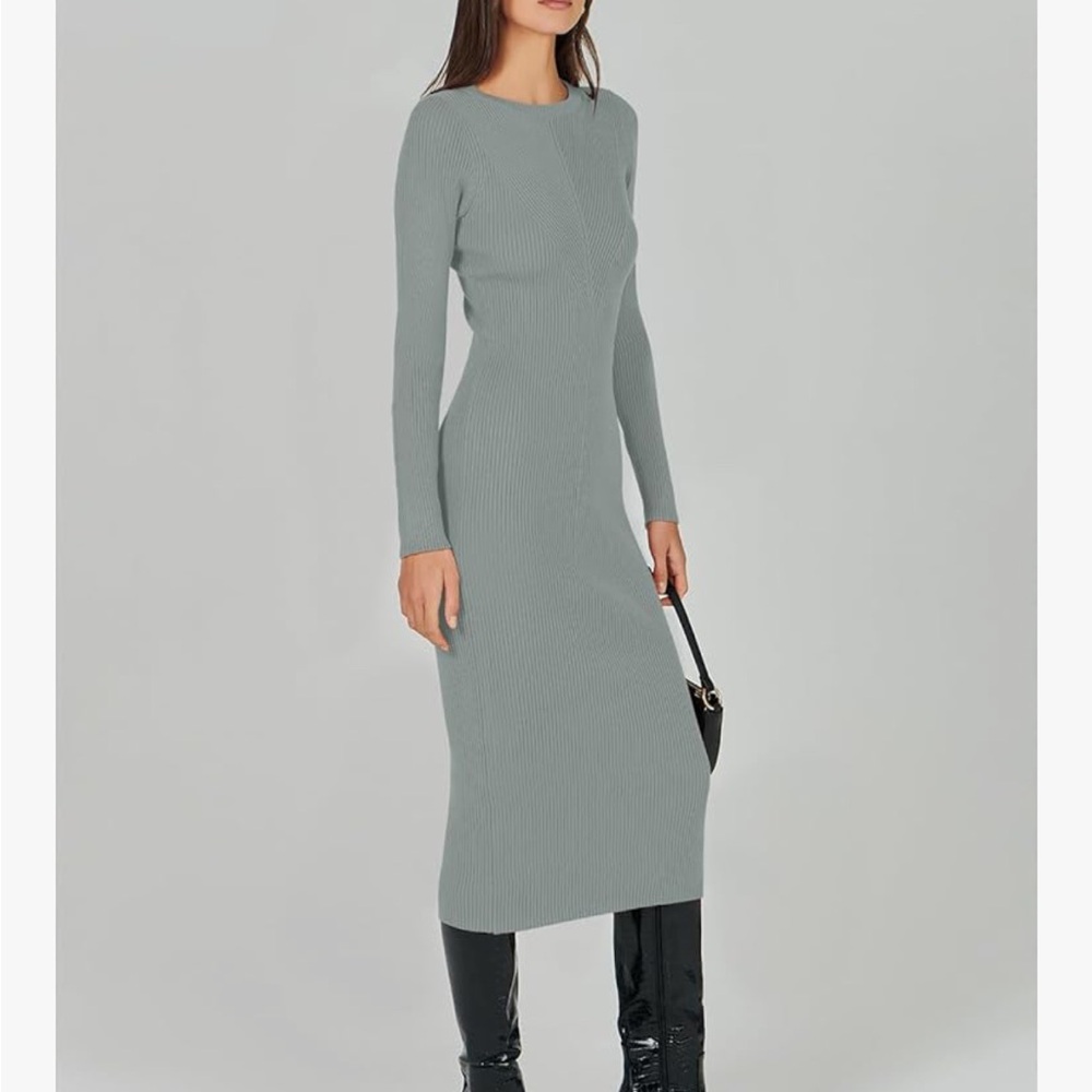 Elegant Gray/blue ribbed Knit Dress